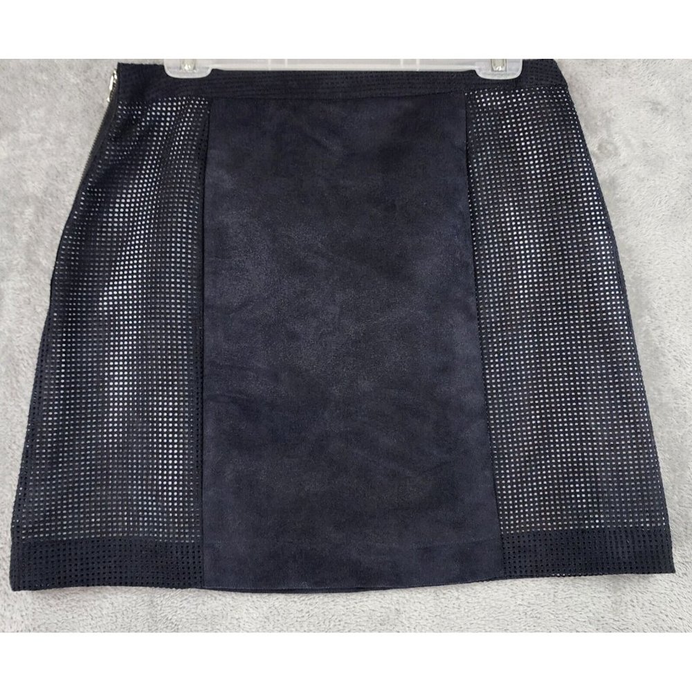 Worthington Skirt Womens 8 Black Faux Suede Mesh Retro A Line Mini